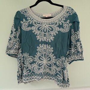 Teal blue embroidered blouse